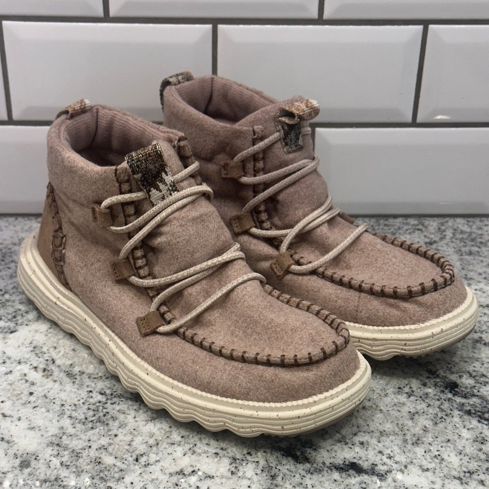 Hey Dude Womens 7 Reyes Boot Mauve Wool Blend Slip On Moc Toe Lightweight Cozy